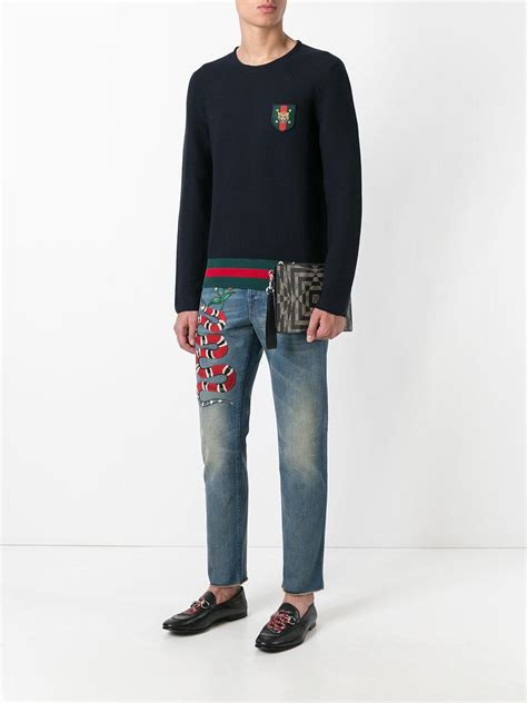 gucci embroidery snakes jeans